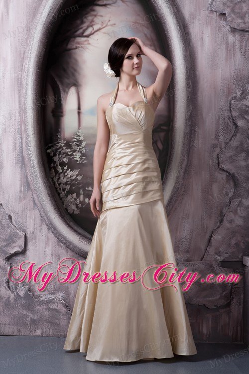 Lovely Champagne Halter Taffeta Prom Gown Dress on Sale