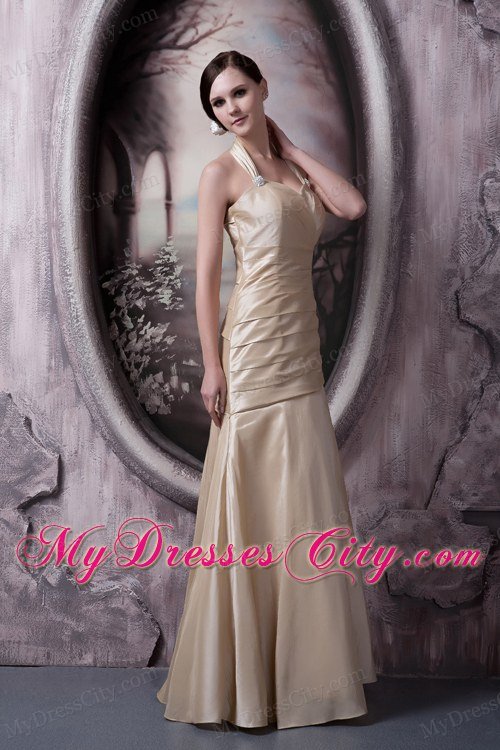 Lovely Champagne Halter Taffeta Prom Gown Dress on Sale