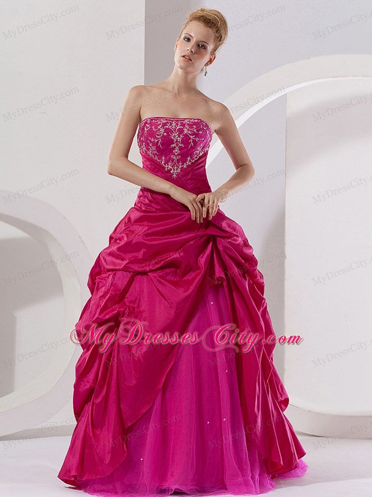 Quinceanera Dress of Hot Pink A-line and Embroidry