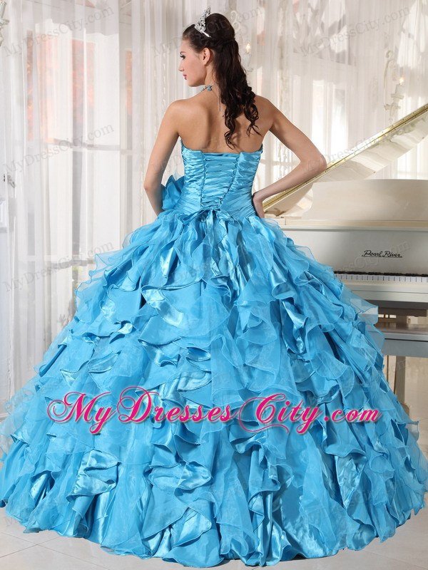 Aqua Blue Sweetheart Organza Quinceanera Dresses 2013