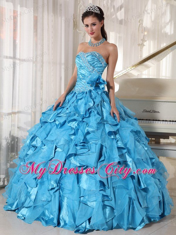 Aqua Blue Sweetheart Organza Quinceanera Dresses 2013