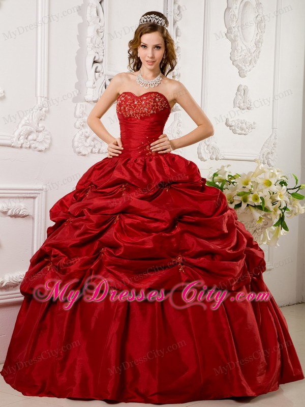 Wine Red Sweetheart Pick-ups Quinceanera Party Dress