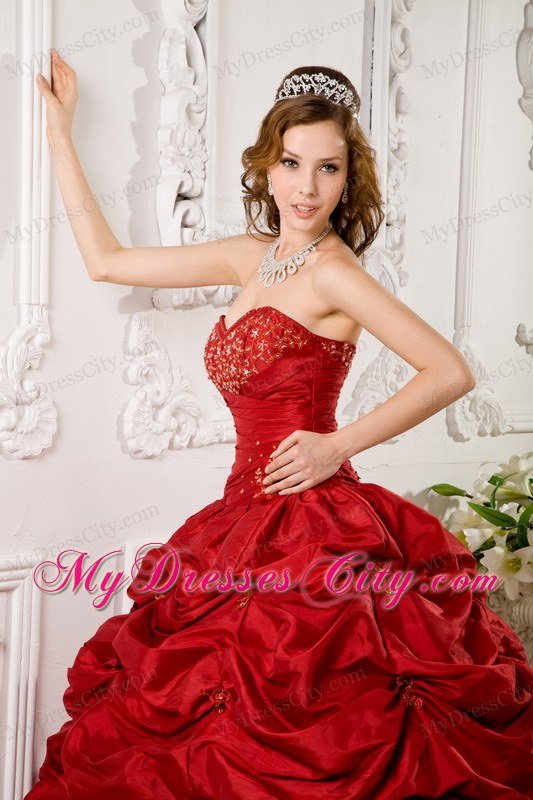 Wine Red Sweetheart Pick-ups Quinceanera Party Dress