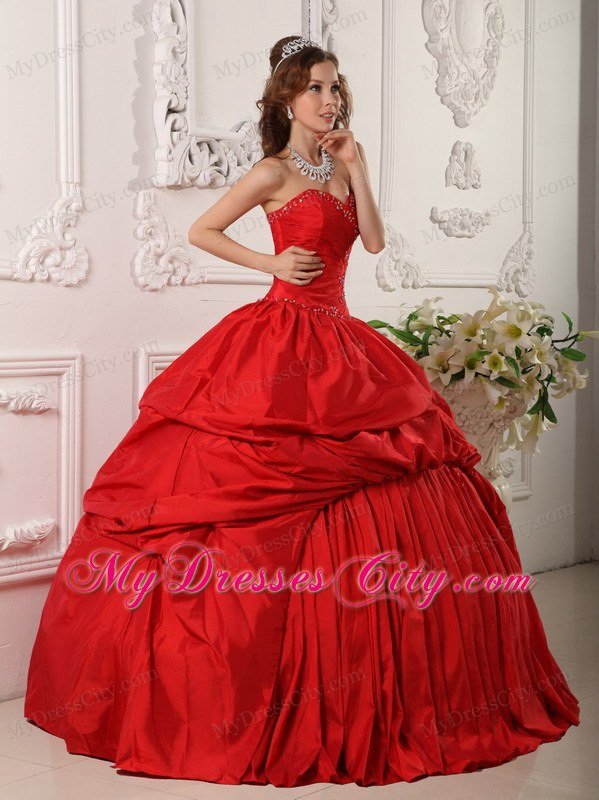 Vintage Red Sweetheart Beaded Quinceanera Party Dress