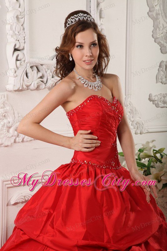 Vintage Red Sweetheart Beaded Quinceanera Party Dress