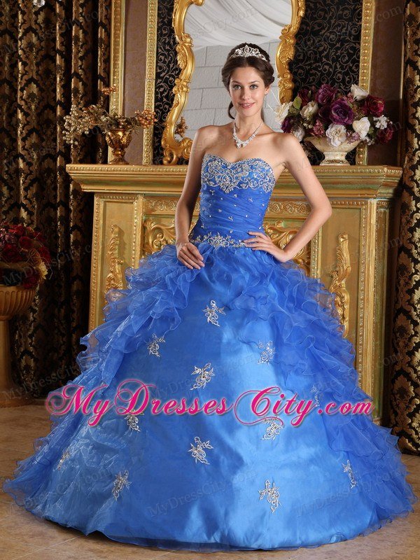 Fast Shipping Blue Sweetheart Ruffled Dress for Sweet 15