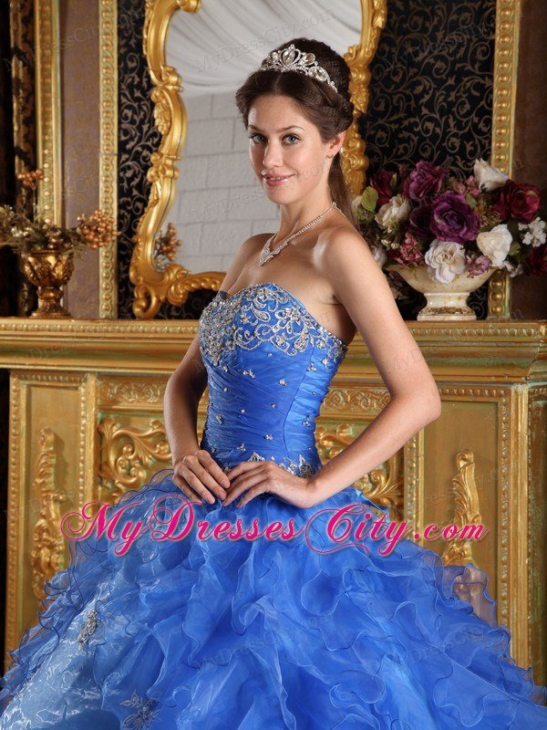 Fast Shipping Blue Sweetheart Ruffled Dress for Sweet 15