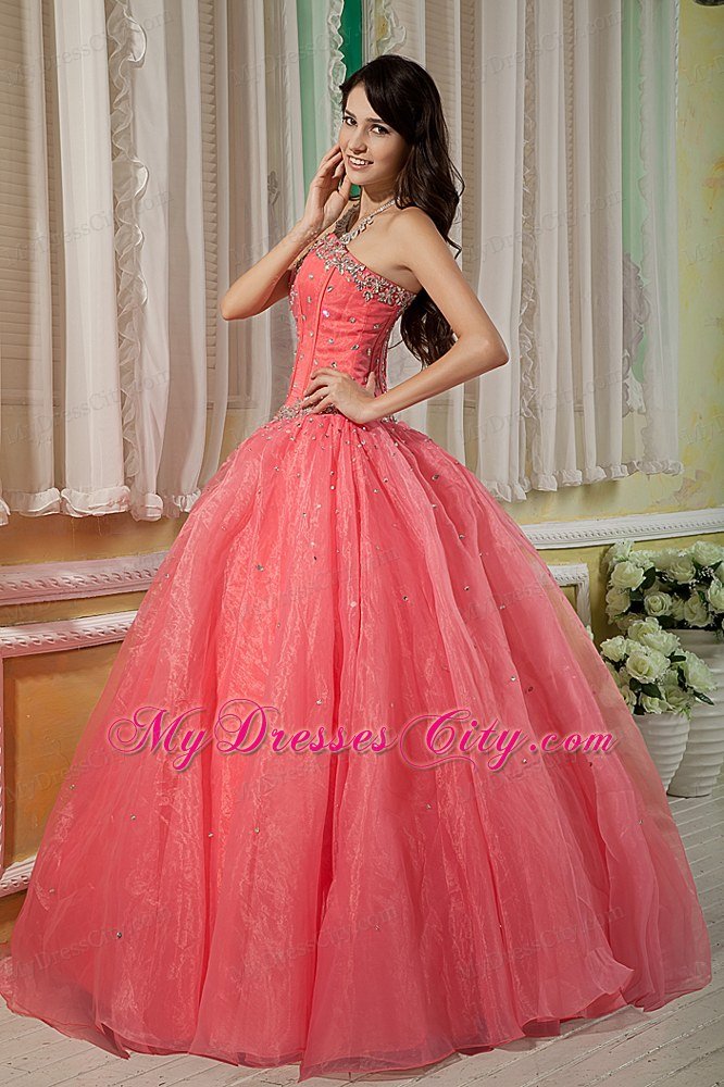 Watermelon Sweetheart Beaded Organza Quinceanera Dress in 2013