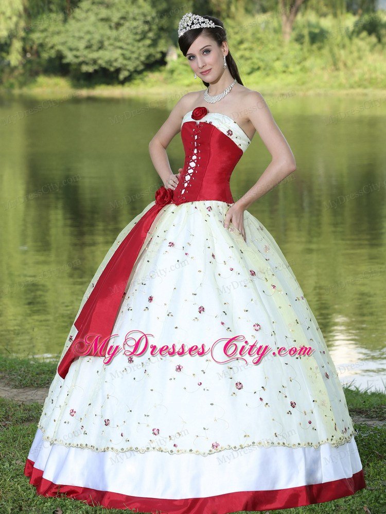 Flower Decorated Strapless Neckline Colorful Quinceanera Dress