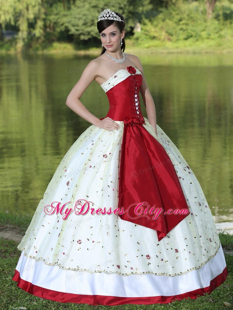 Flower Decorated Strapless Neckline Colorful Quinceanera Dress
