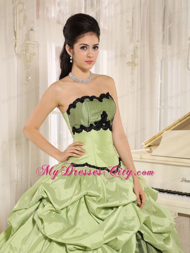 Yellow Green and Black Quinceanera Dress with Appliques