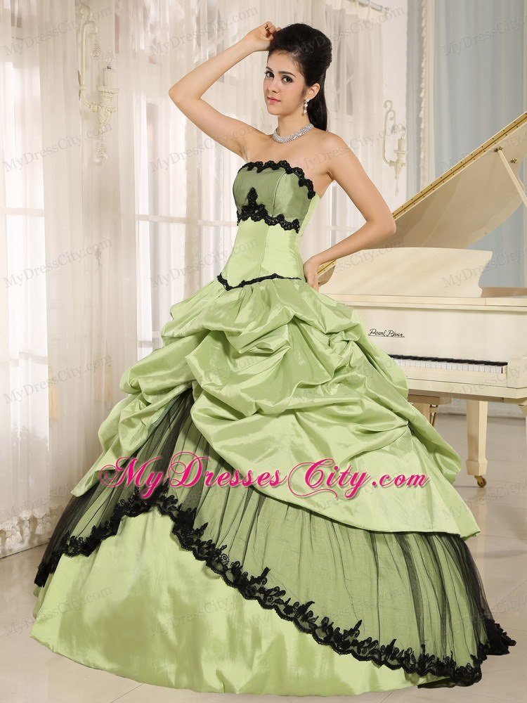 Yellow Green and Black Quinceanera Dress with Appliques