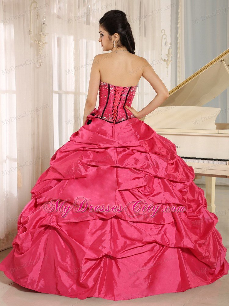 Cute Hot Pink Beaded Quinceanera Dress with Pick-ups
