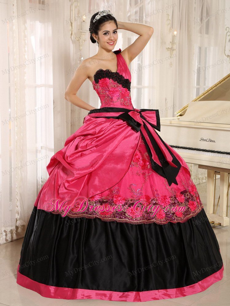 Coral Red One Shoulder Quinceanera Dress with Bowknot
