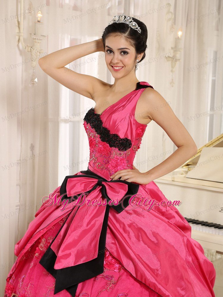 Coral Red One Shoulder Quinceanera Dress with Bowknot