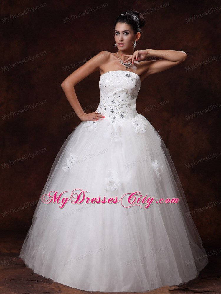 Strapless Beading Floor-length A-Line Lace-up Wedding Dress