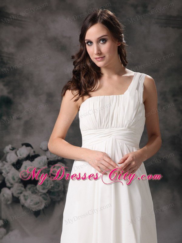 Sheath One Shoulder Floor-length Chiffon Ruched Wedding Dress