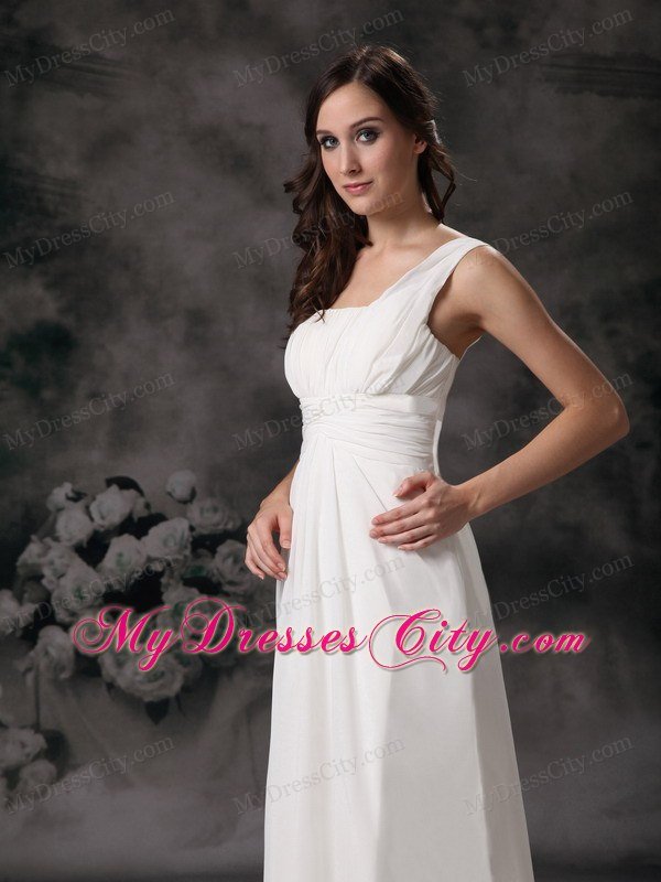 Sheath One Shoulder Floor-length Chiffon Ruched Wedding Dress