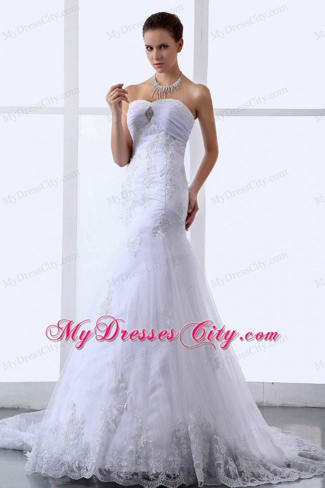 Stylish Lace Appliques Sweetheart Tulle Princess Bridal Gown