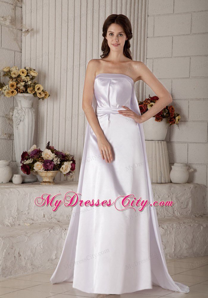 Exclusive Column Strapless Watteau Train Ruched Wedding Dress