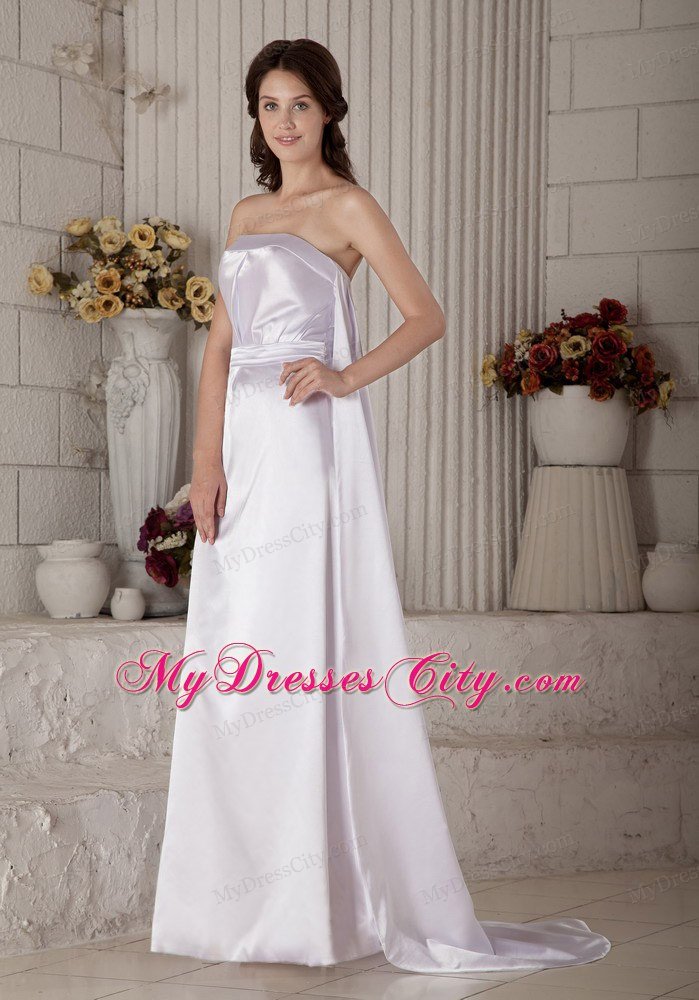 Exclusive Column Strapless Watteau Train Ruched Wedding Dress