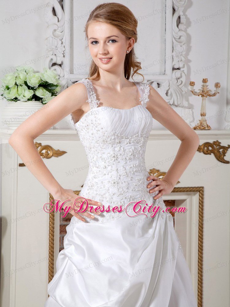 Gorgeous Straps Court Train wedding Gown with Appliques Bodice