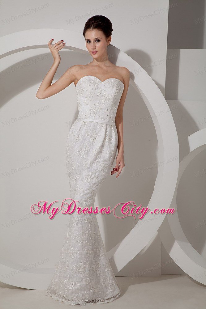 Column Sweetheart Floor-length Wedding Dress with Lace Jacket