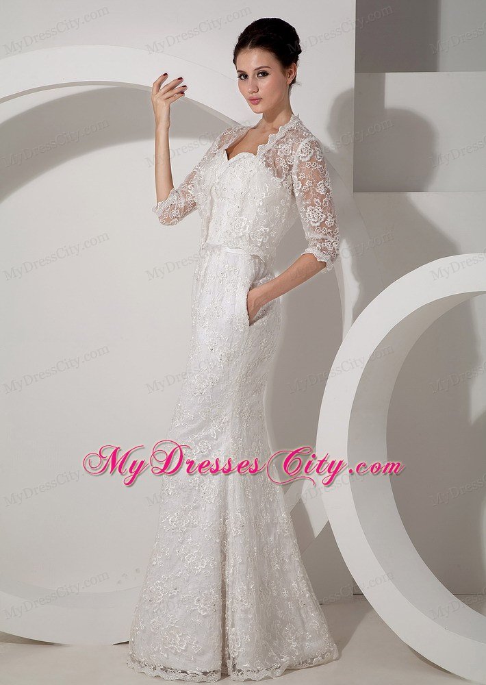 Column Sweetheart Floor-length Wedding Dress with Lace Jacket