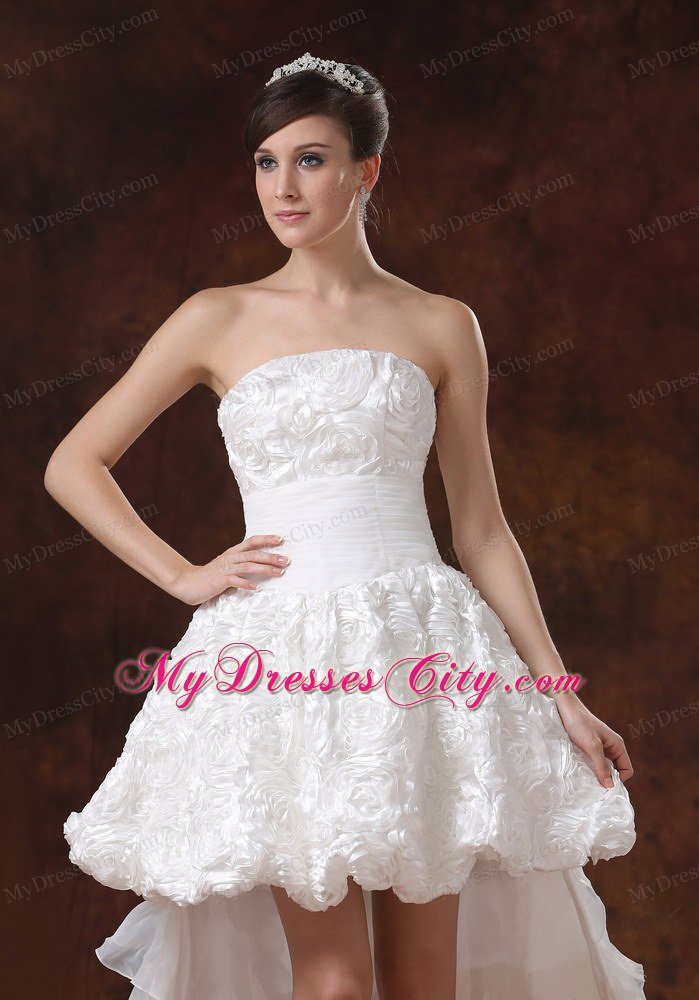 Cute High-low Brush Train Wedding Dress with Rolling Flowers