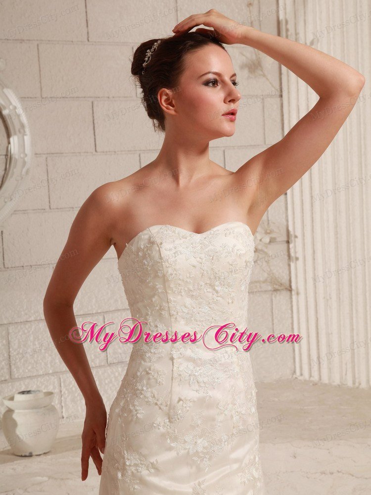 Asymmetrical Lace and Organza Wedding Dress for Brush Train