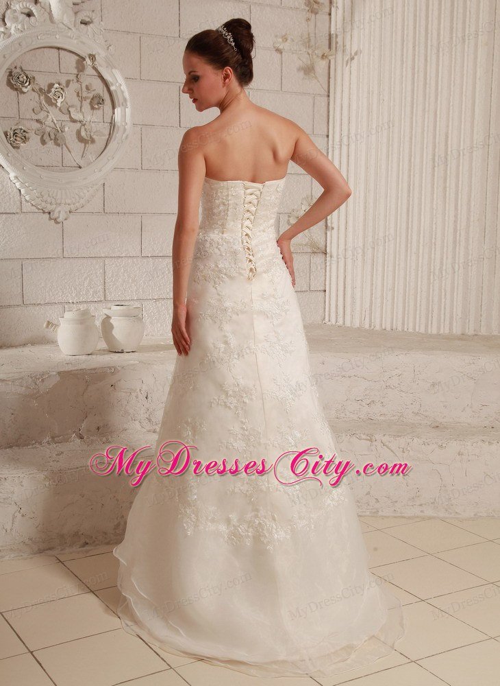 Asymmetrical Lace and Organza Wedding Dress for Brush Train