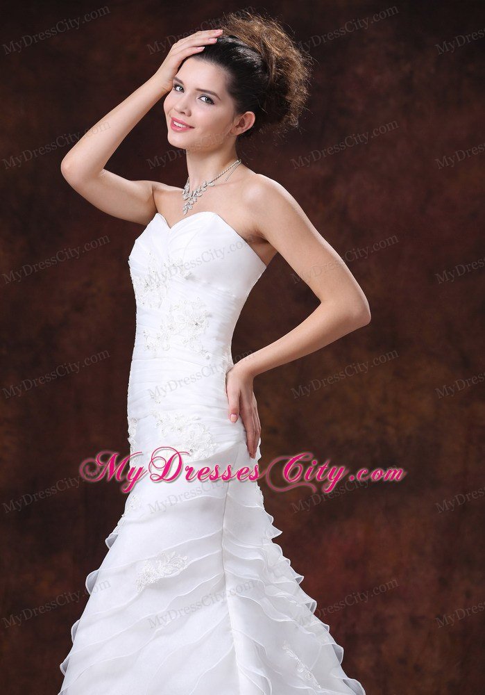 Ruched Bodice Organza for 2013 Wedding Dress With Appliques