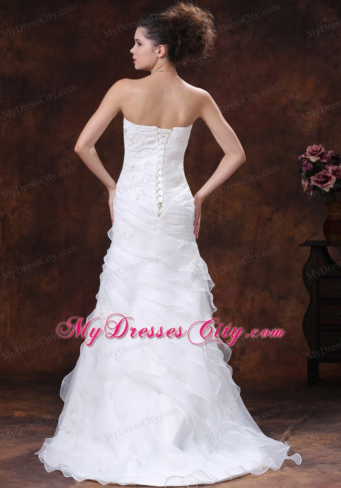Ruched Bodice Organza for 2013 Wedding Dress With Appliques