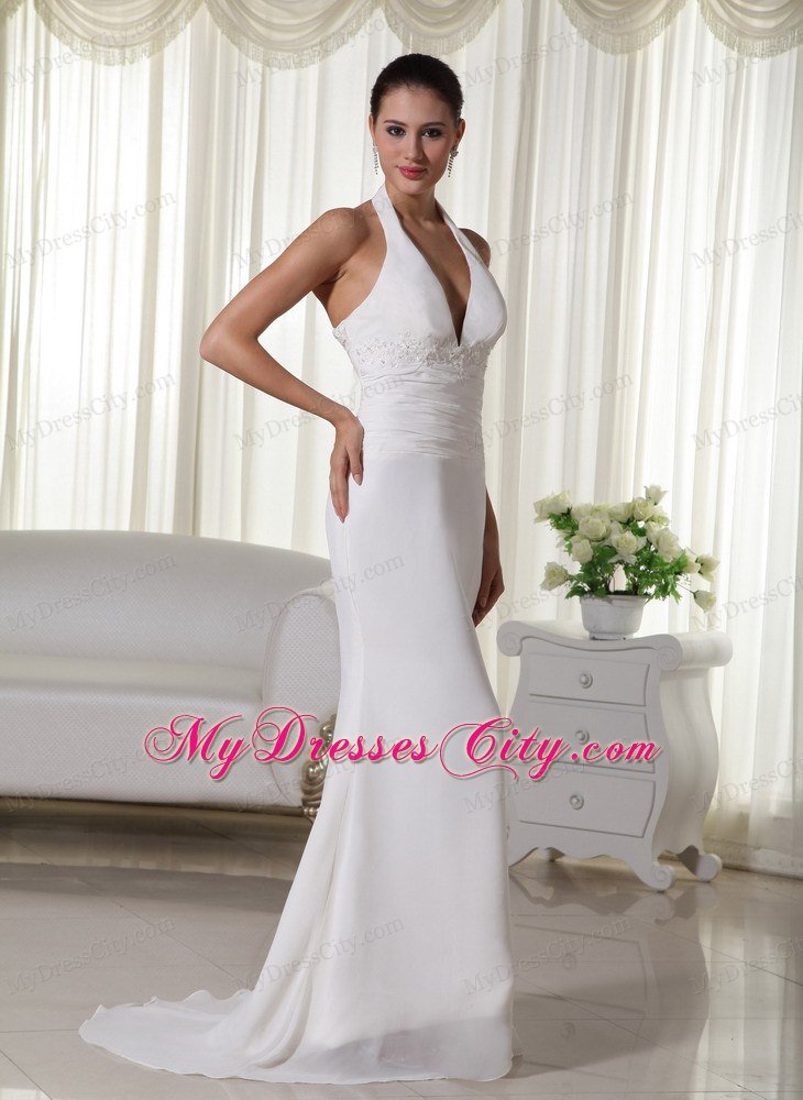 Beautiful Column Halter Chiffon Appliques Wedding Dress for 2013