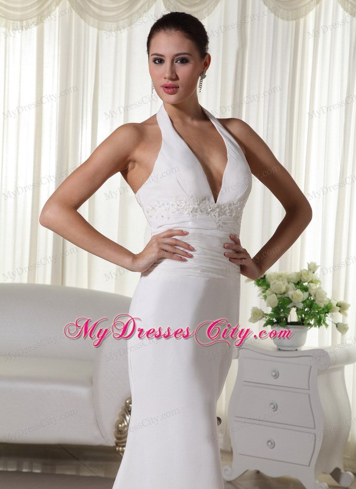 Beautiful Column Halter Chiffon Appliques Wedding Dress for 2013