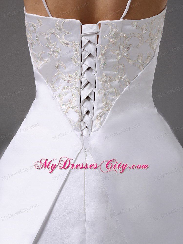 Classical Spaghetti Straps Embroidery 2013 Wedding Dress for Church