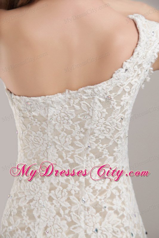 Fashionable High Slit Sheath Single Shoulder Lace Wedding Bridal Gown