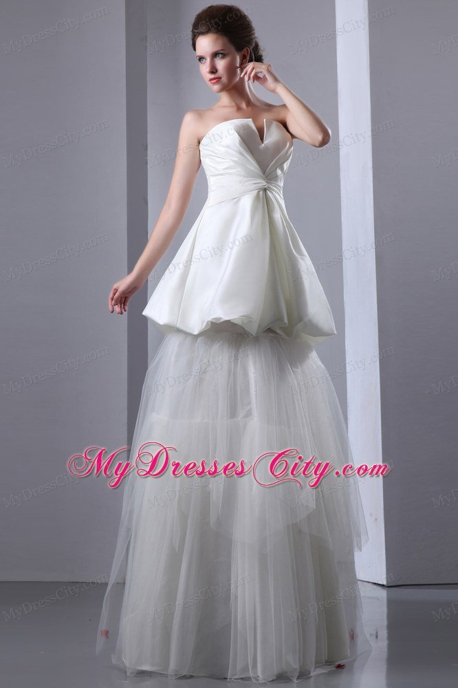 Unique A-line Strapless Ruching Full Length Garden Wedding Gowns