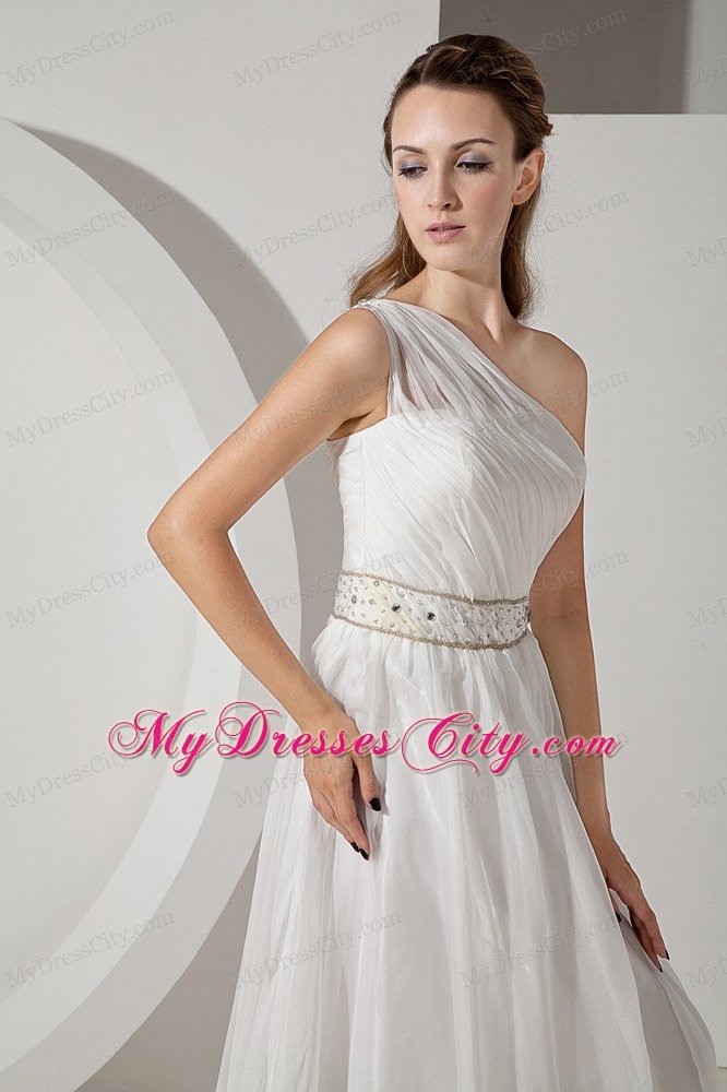 Beaded Decorate Waist Empire Single Shoulder Hall Wedding Dress