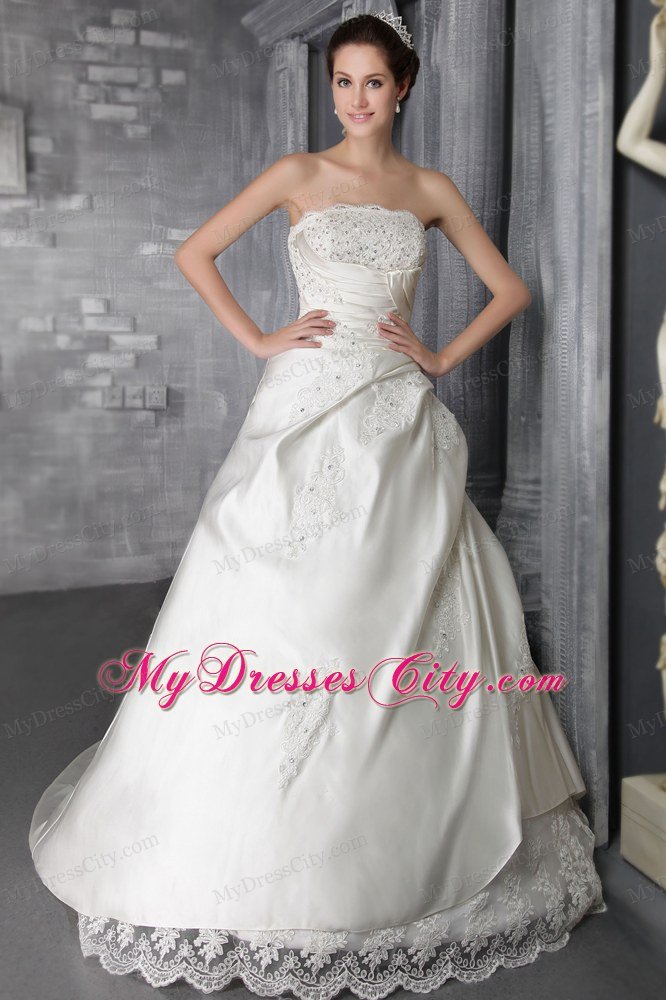 Fashionable Princess Strapless Lace and Appliques Wedding Gowns