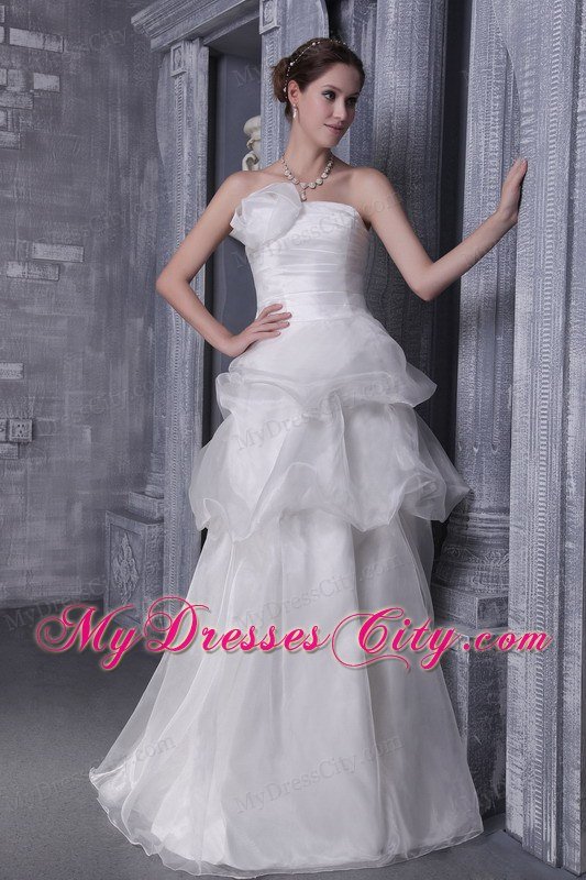A-line Strapless Organza Hand Flower Wedding Anniversary Dress