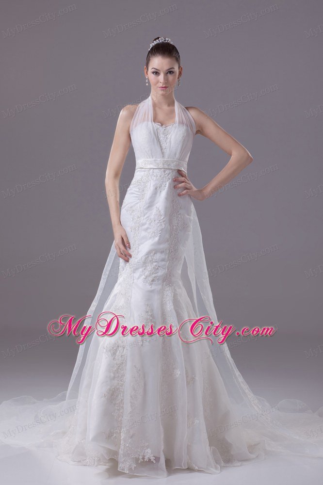 Grace Lace Beading and Appliques Mermaid Halter bridal dress