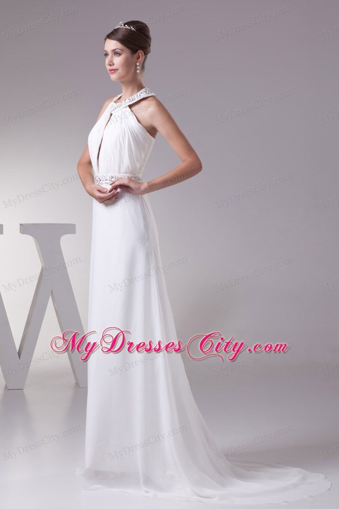 Jeweled Neckline Empire Beach Wedding Dress With Beading