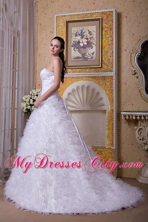 One Shoulder Tulle Appliques and Ruffles Layered Wedding Dress