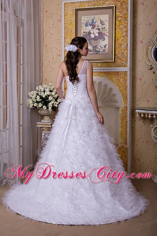 One Shoulder Tulle Appliques and Ruffles Layered Wedding Dress