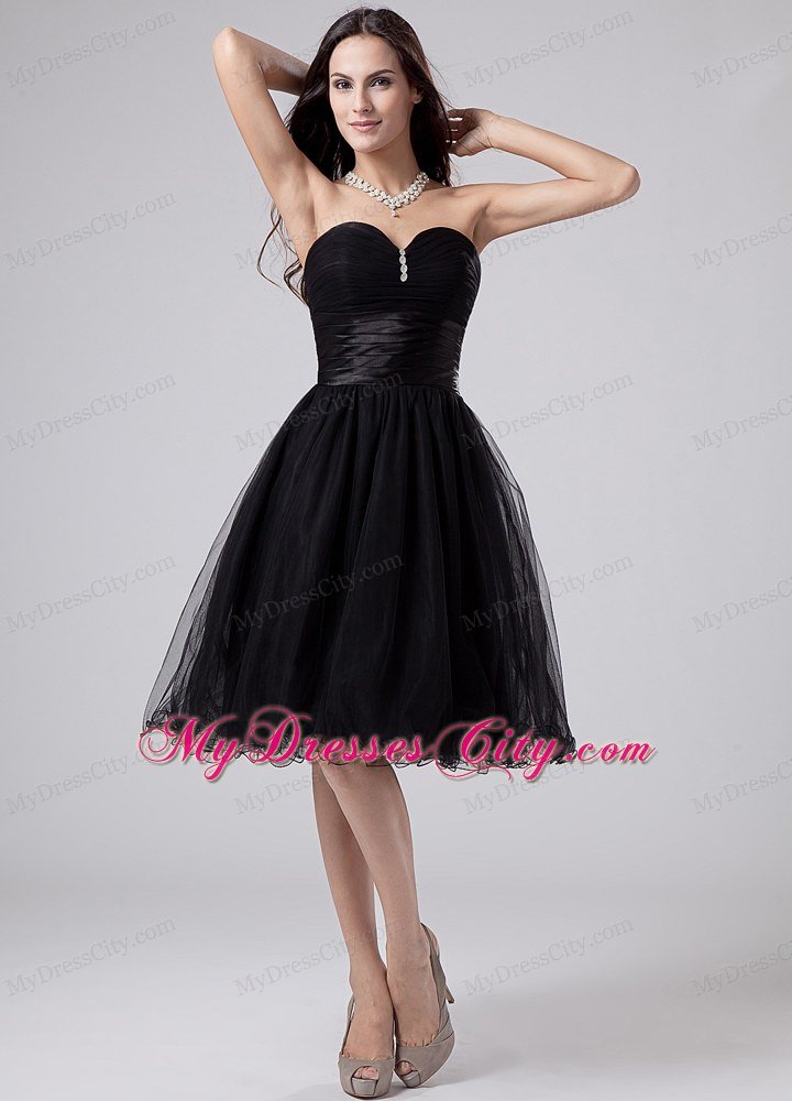 Ruched Sweetheart Little Black Dress With Beading and Sash