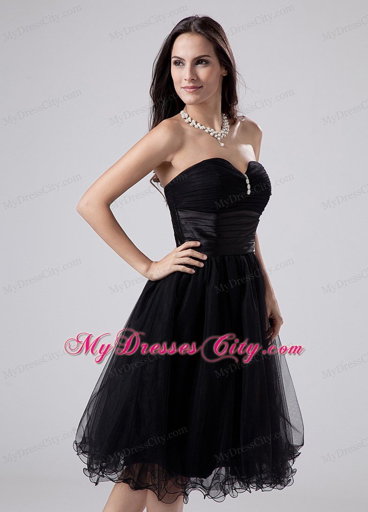 Ruched Sweetheart Little Black Dress With Beading and Sash
