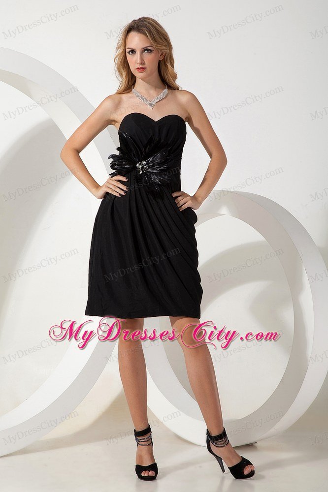 Short Sweetheart Chiffon Little Black Cocktail Dress with Flowers