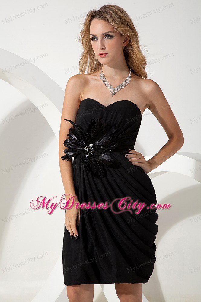 Short Sweetheart Chiffon Little Black Cocktail Dress with Flowers