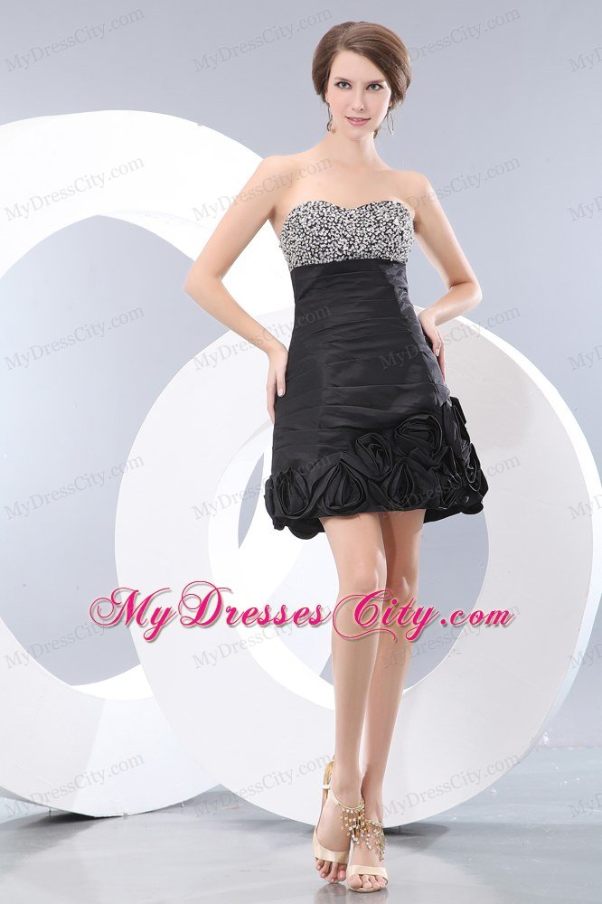 Beaded Sweetheart Mini-length Flowery Black Evening Dresses